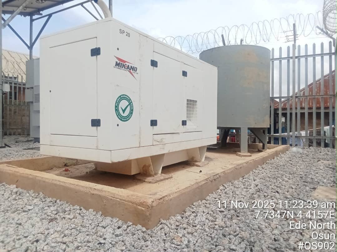 Standby generator and water tank maintained on site