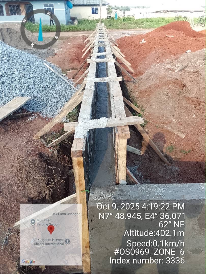 Concrete footing formwork during pour