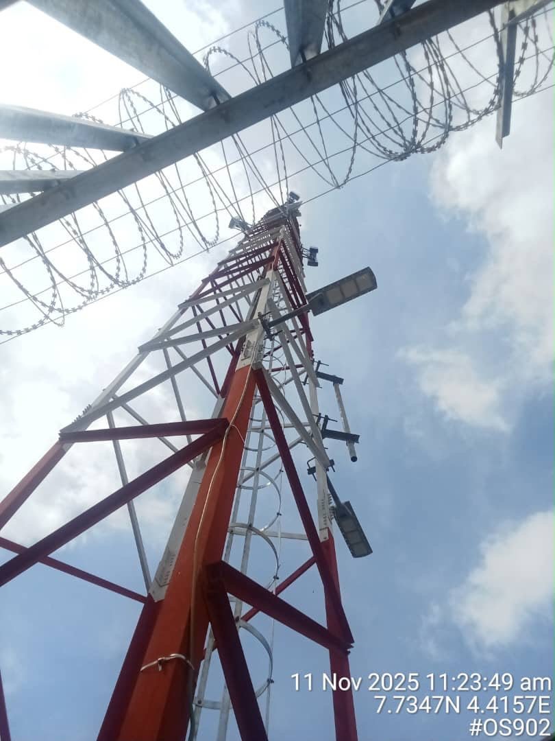 Security fencing with anti-climb wire around the tower